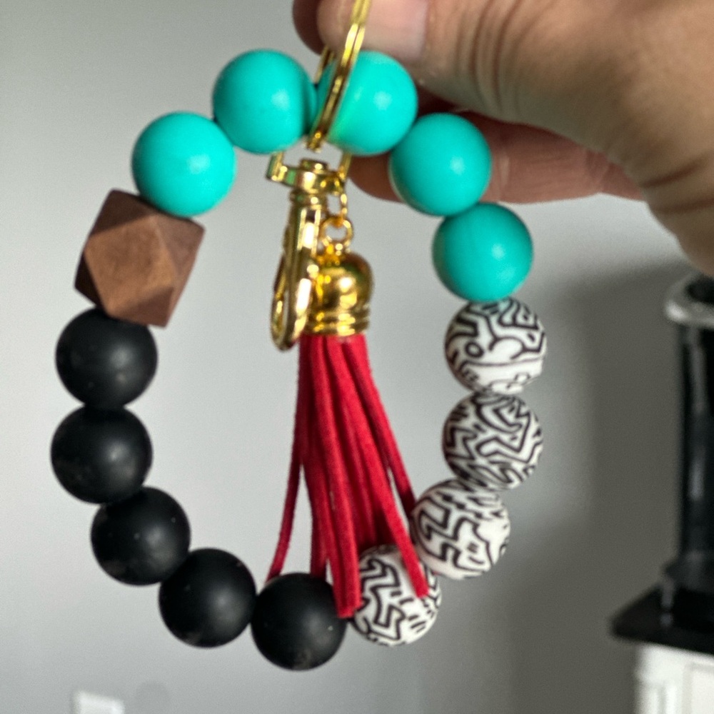 Western Silicone Wristlet Keychain with Red Tassel